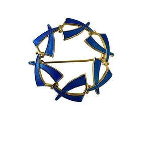 Norway Blue Enamel Sterling Silver 925S Circle Brooch Pin Vintage‎ 1.75"